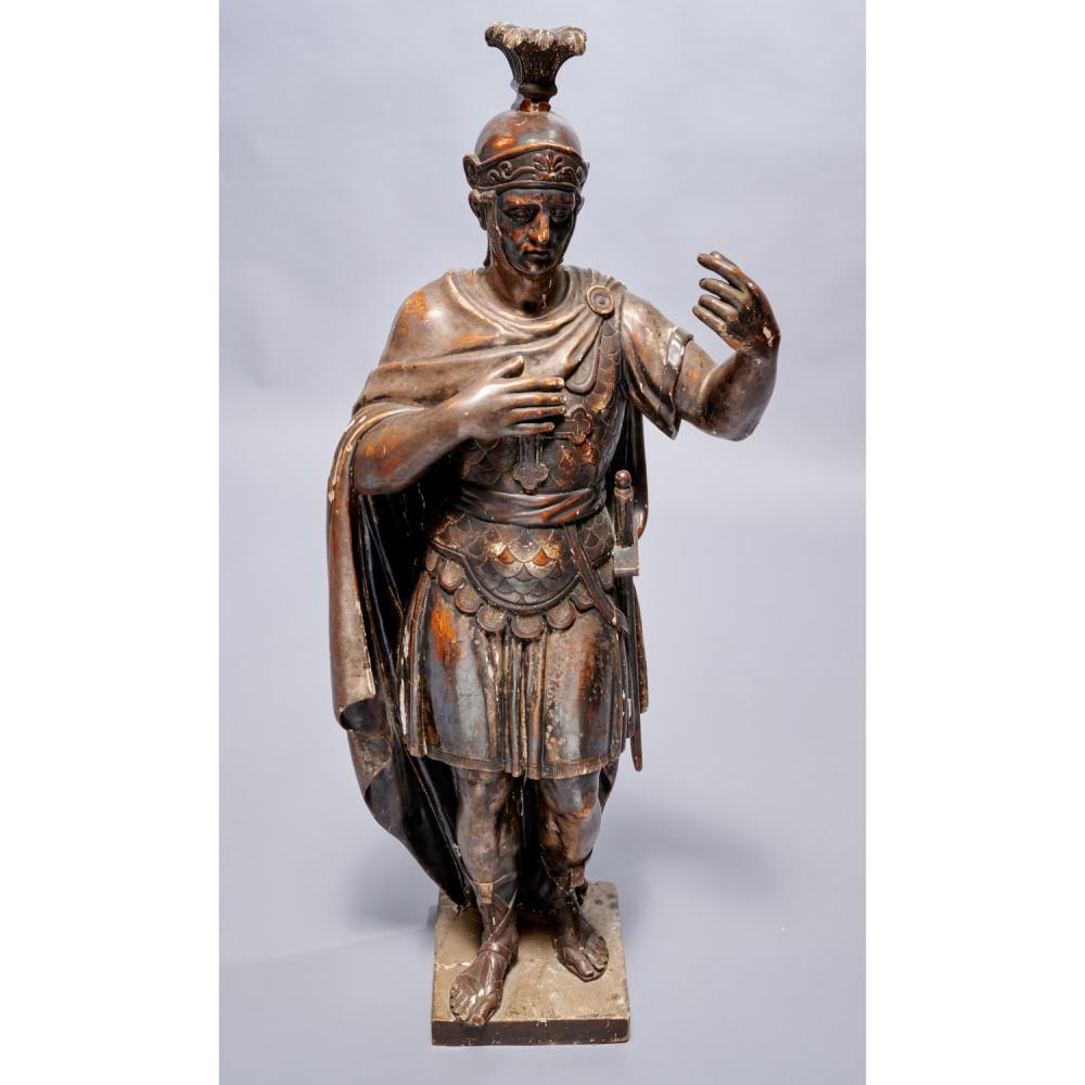Large Continental carved silvered wood crusader