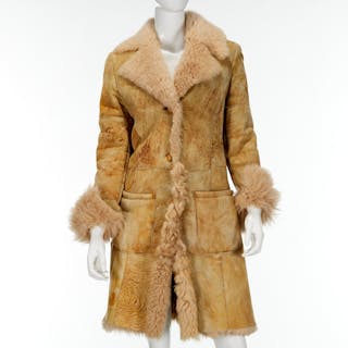 Distressed shearling & fur coat
