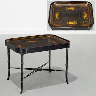 Victorian tole tray on table stand