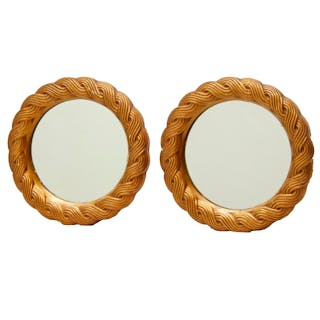 Pair small gold painted rope twist mirrors