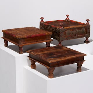(3) Afghani carved and painted tea tables