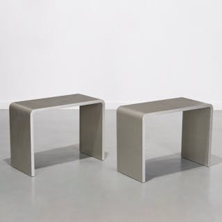 Pair Contemporary silver lacquered textile tables