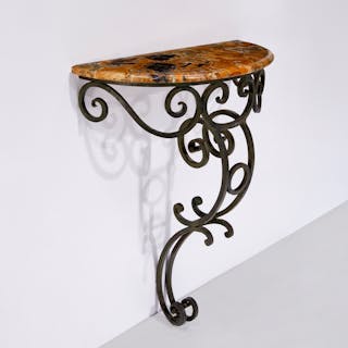 Antique wrought iron marble top console