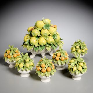 Group Capodimonte ceramic fruit topiaries