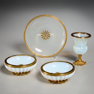 French style opaline glass & brass vessels