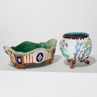 (2) Majolica jardinieres, incl. Thos. Forester