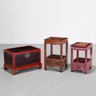 Group Chinese style side tables and trunk on stand