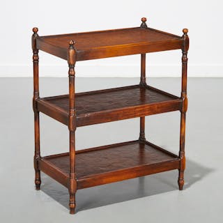 English tiered side table with parquet leather top