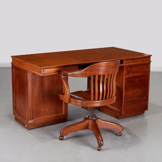 Oak partners desk and office chair