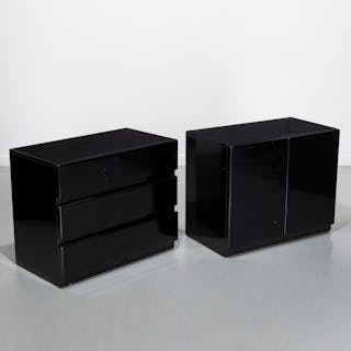 Rougier black lacquered chest and cabinet