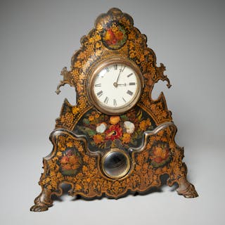 Victorian lacquered cast iron mantel clock