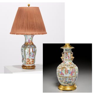 (2) Chinese famille rose porcelain vase lamps