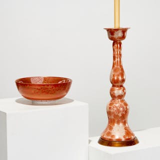 Japanese Kutani lamp and center bowl