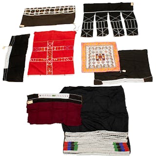 (7) African tribal beaded skirts & (1) textile