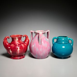 (3) Japanese Awaji Art Deco pottery vases