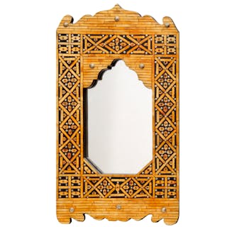 Vintage Moroccan bone inlay wall mirror