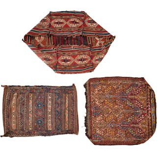(3) Moroccan Berber textile bags & bag face