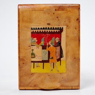 French Art Deco birdseye maple cigarette case
