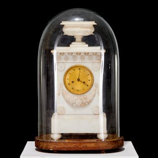 Louis Philippe alabaster clock under glass dome