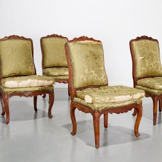 Set (4) Louis XV walnut chaises