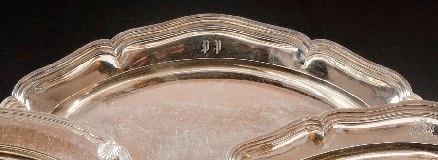 Grand PLAT OVALE à contours en argent à contours filets