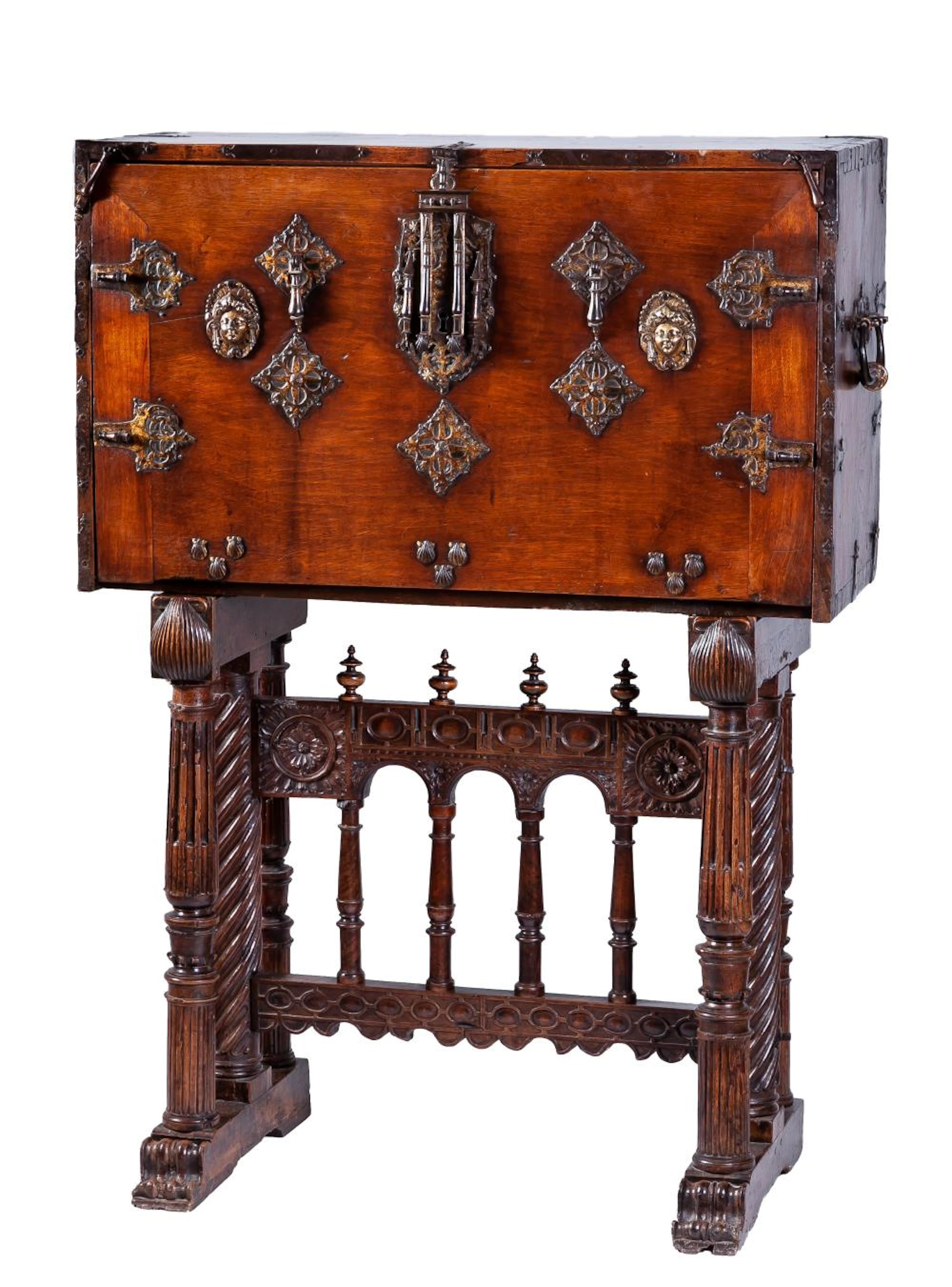 A Spanish bone-inlaid, wrought iron-mounted walnut "bargueño", 17th Century