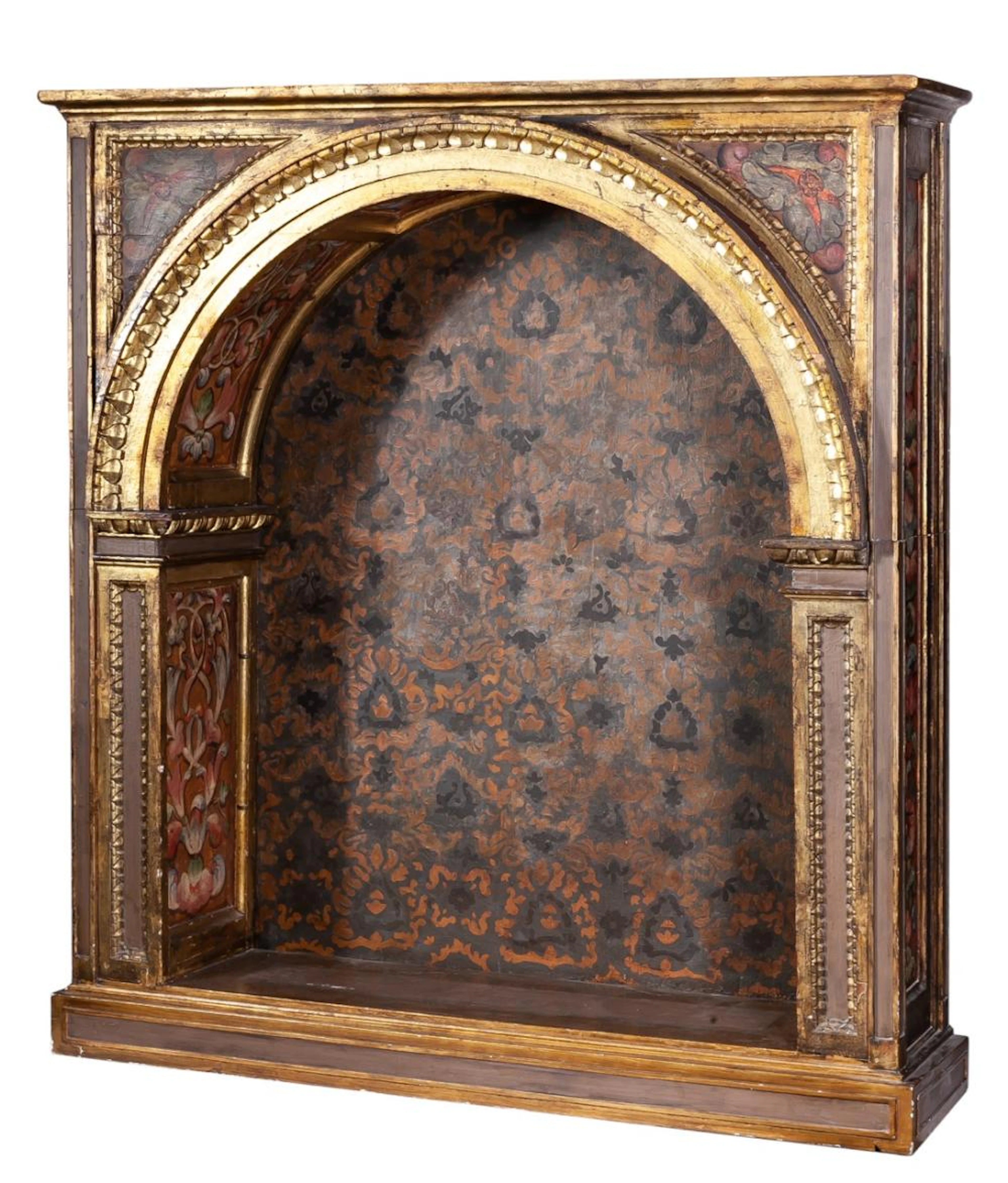 A carved polychrome-decorated wooden niche, 18th Century and later