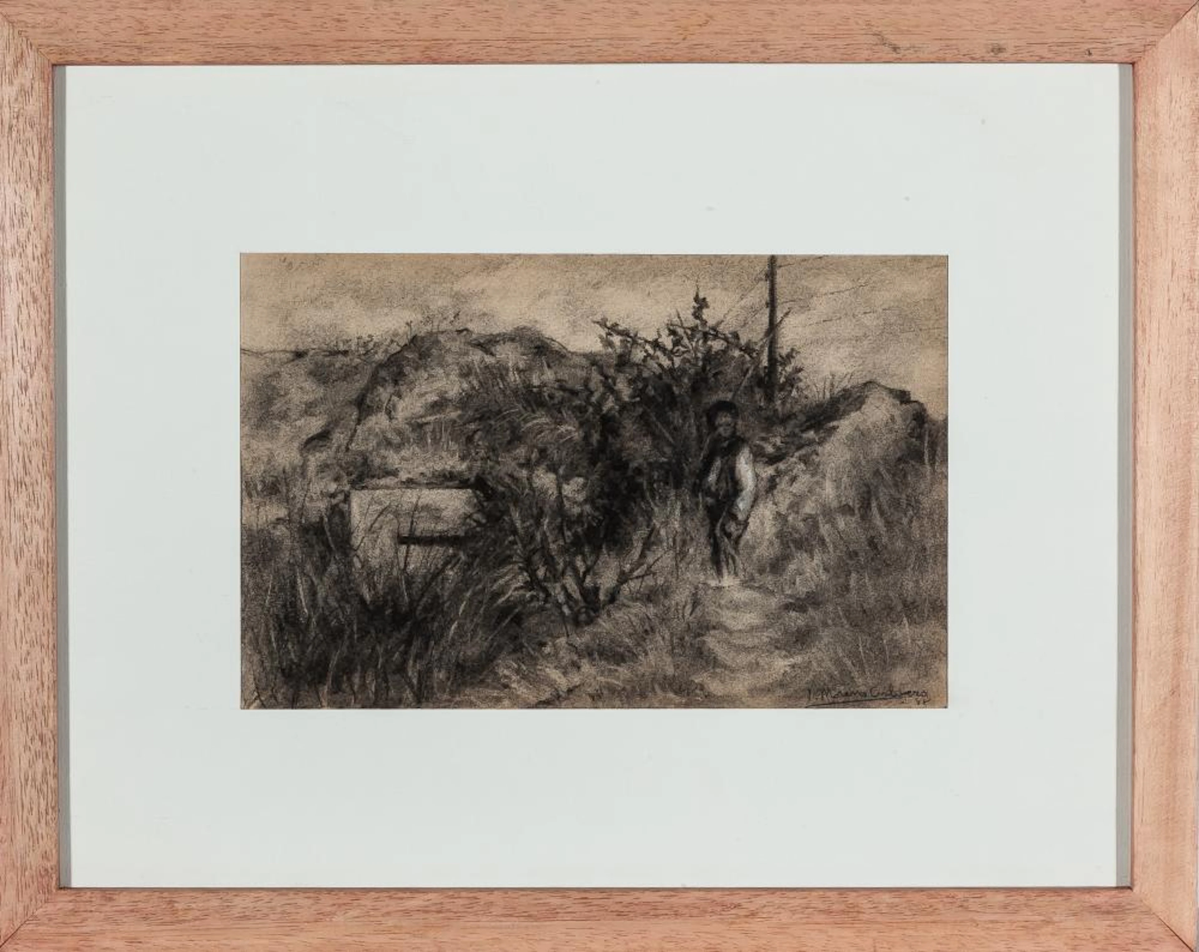 José Moreno Carbonero (Málaga, 1858 - Madrid, 1942) "Landscape with a peasant"