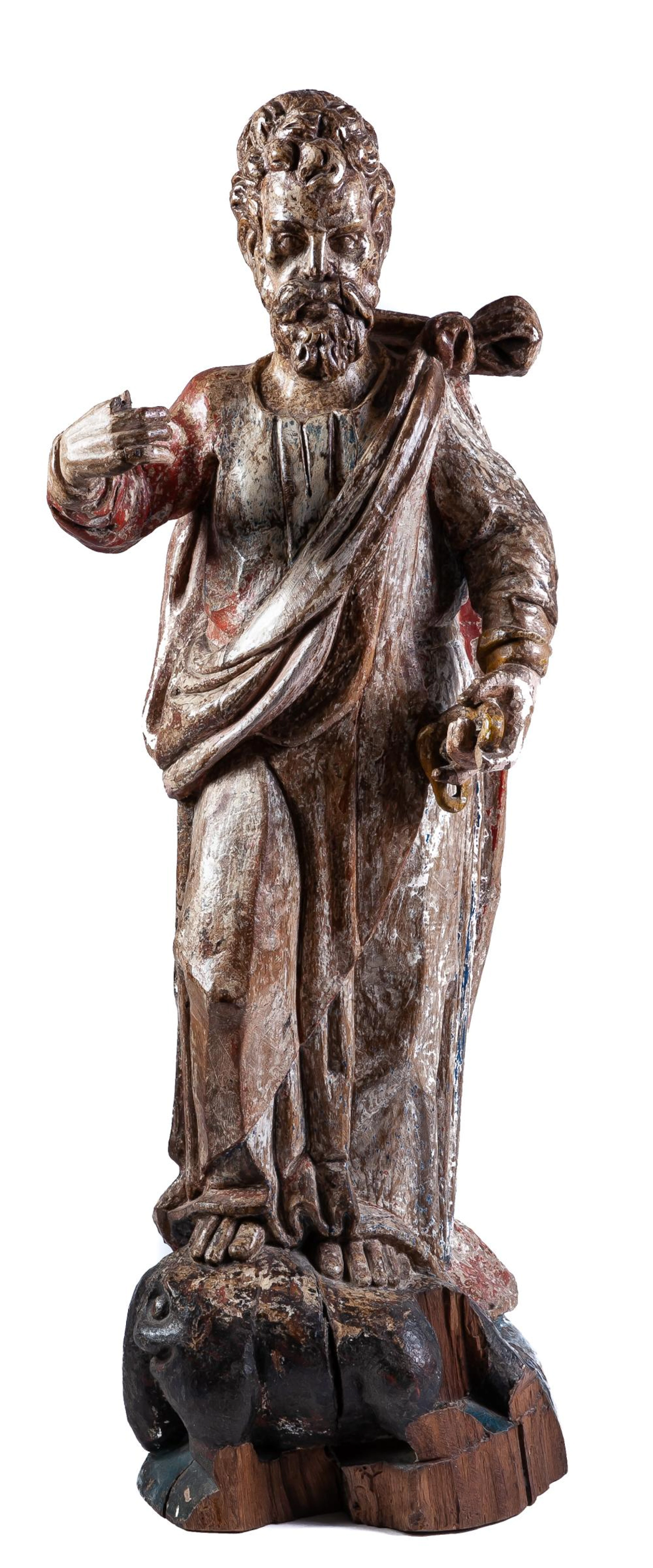 A carved wooden sculpture of a Saint, Castille Late 16th Century