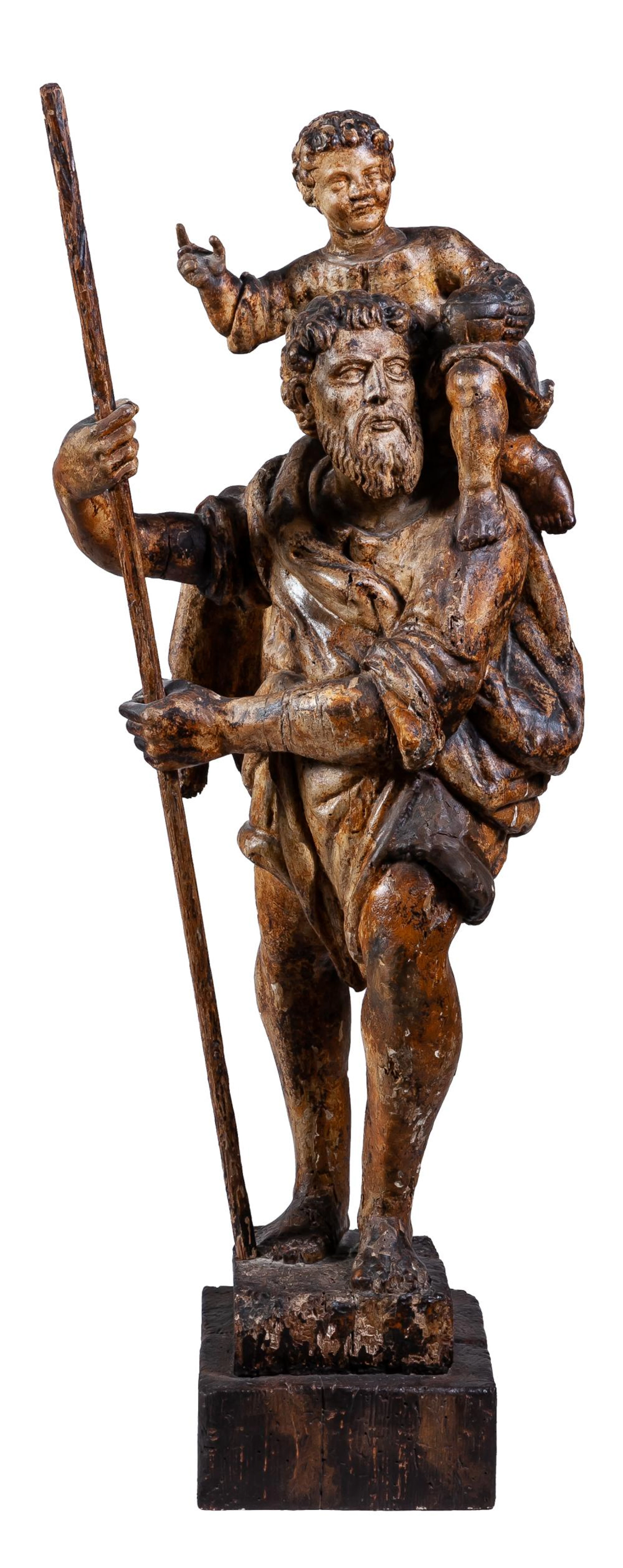 A polychrome-decorated wooden sculpture of "Saint...