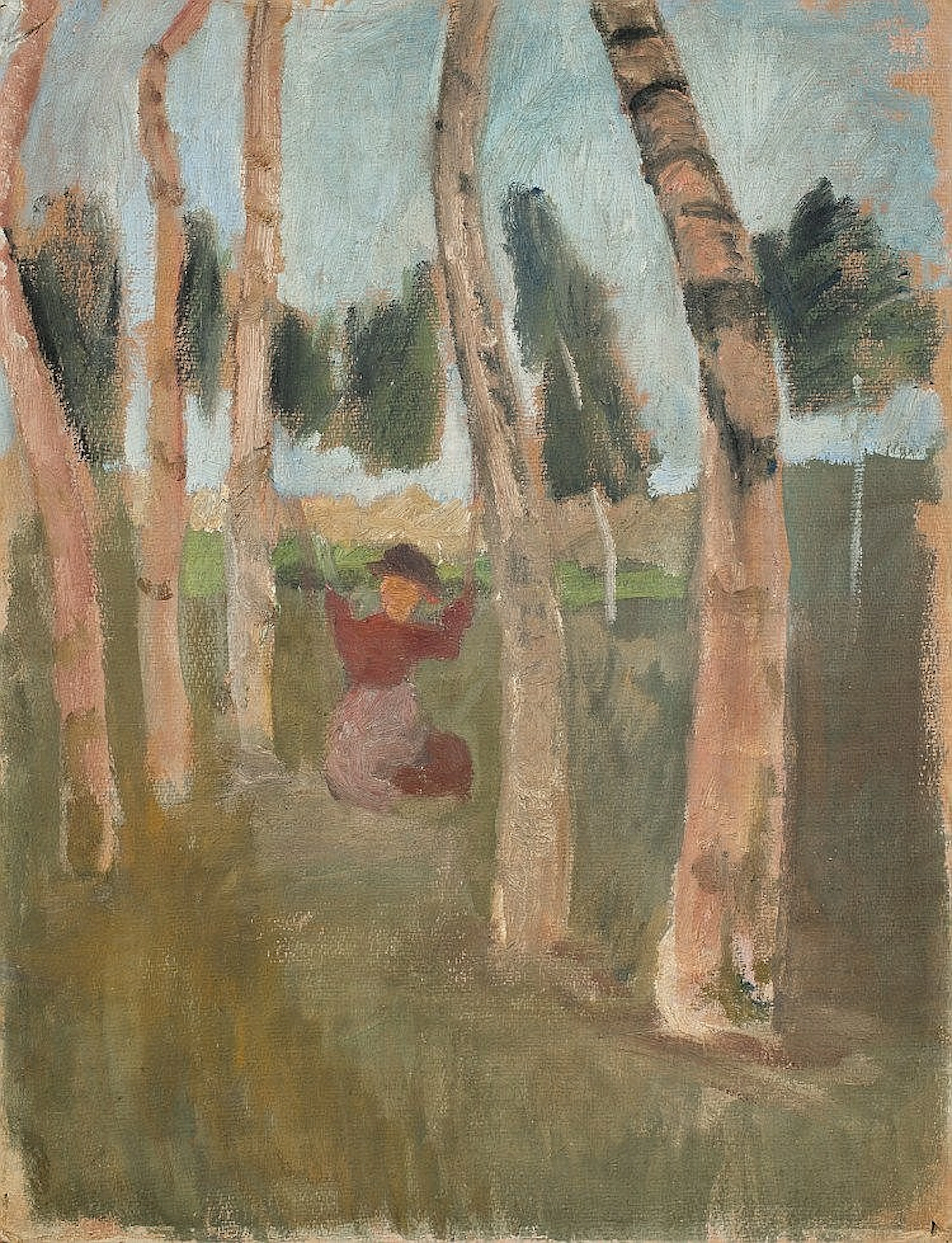 Modersohn-Becker, Paula 1876 - 1907 ?Birkenstämme mit schaukelndem Kind"