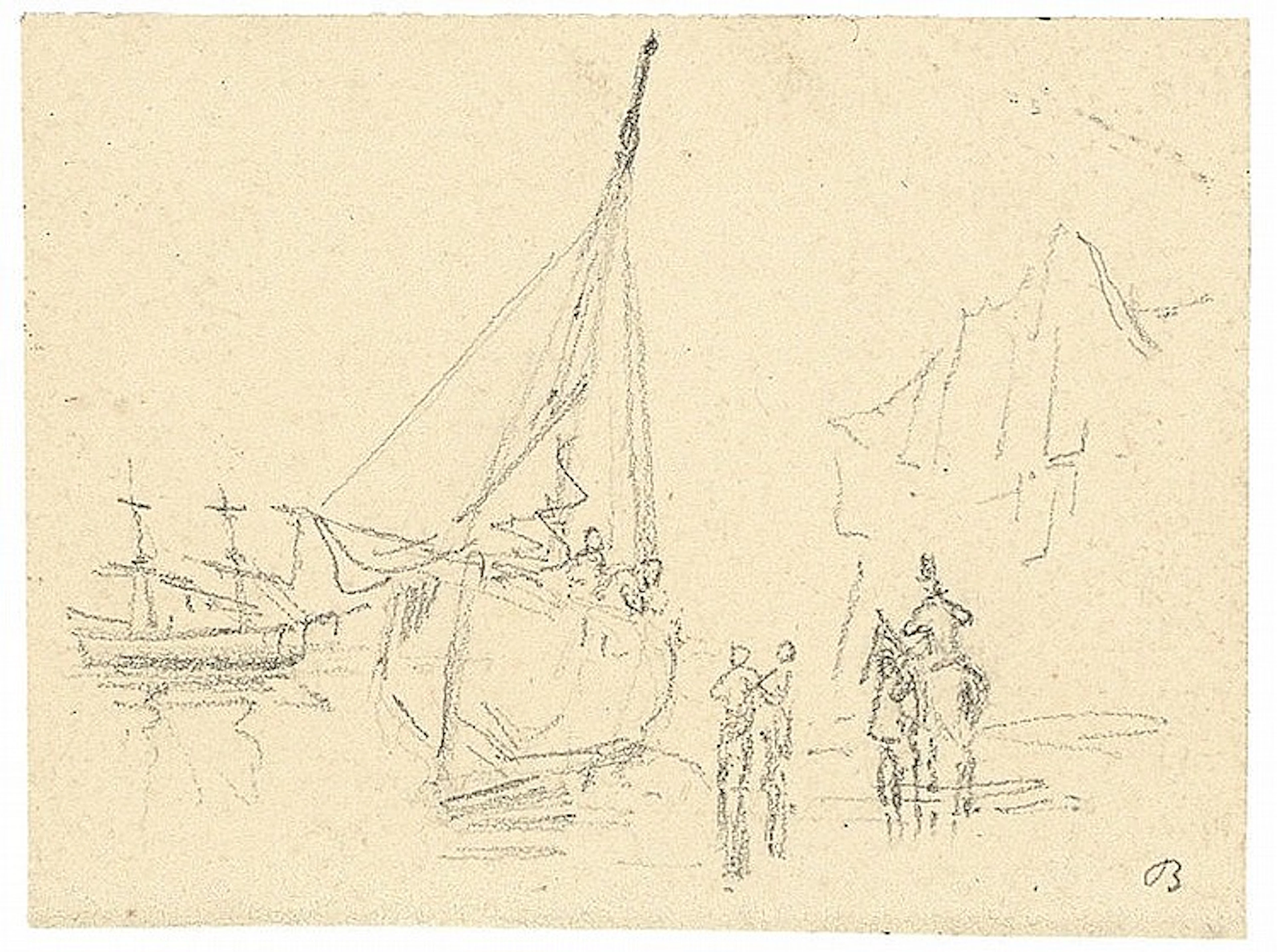 Carl Blechen, On the beach at Vietri, Monogrammed