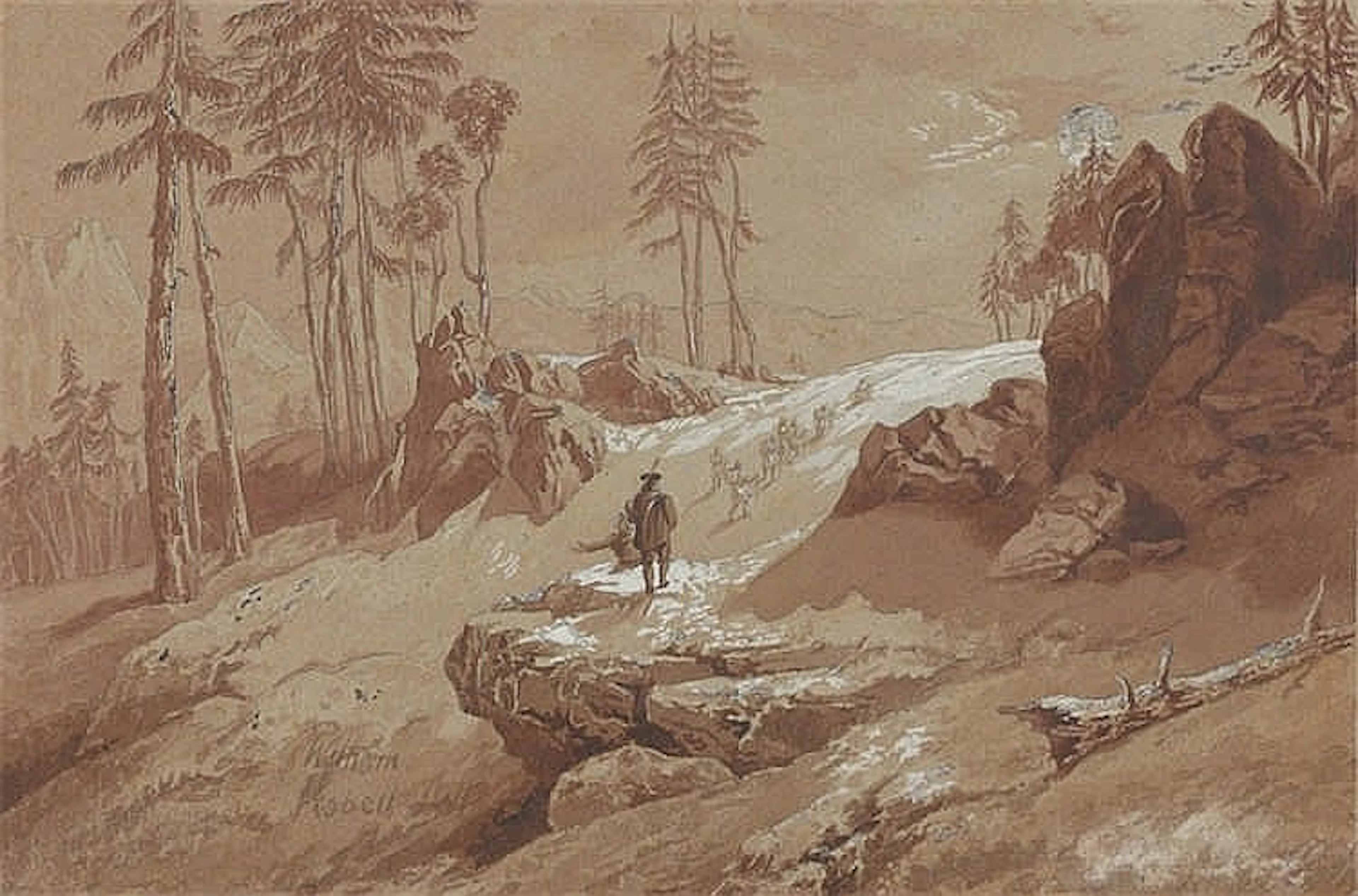 Wilhelm von Kobell - Gebirgslandschaft mit Jägern im Mondlicht