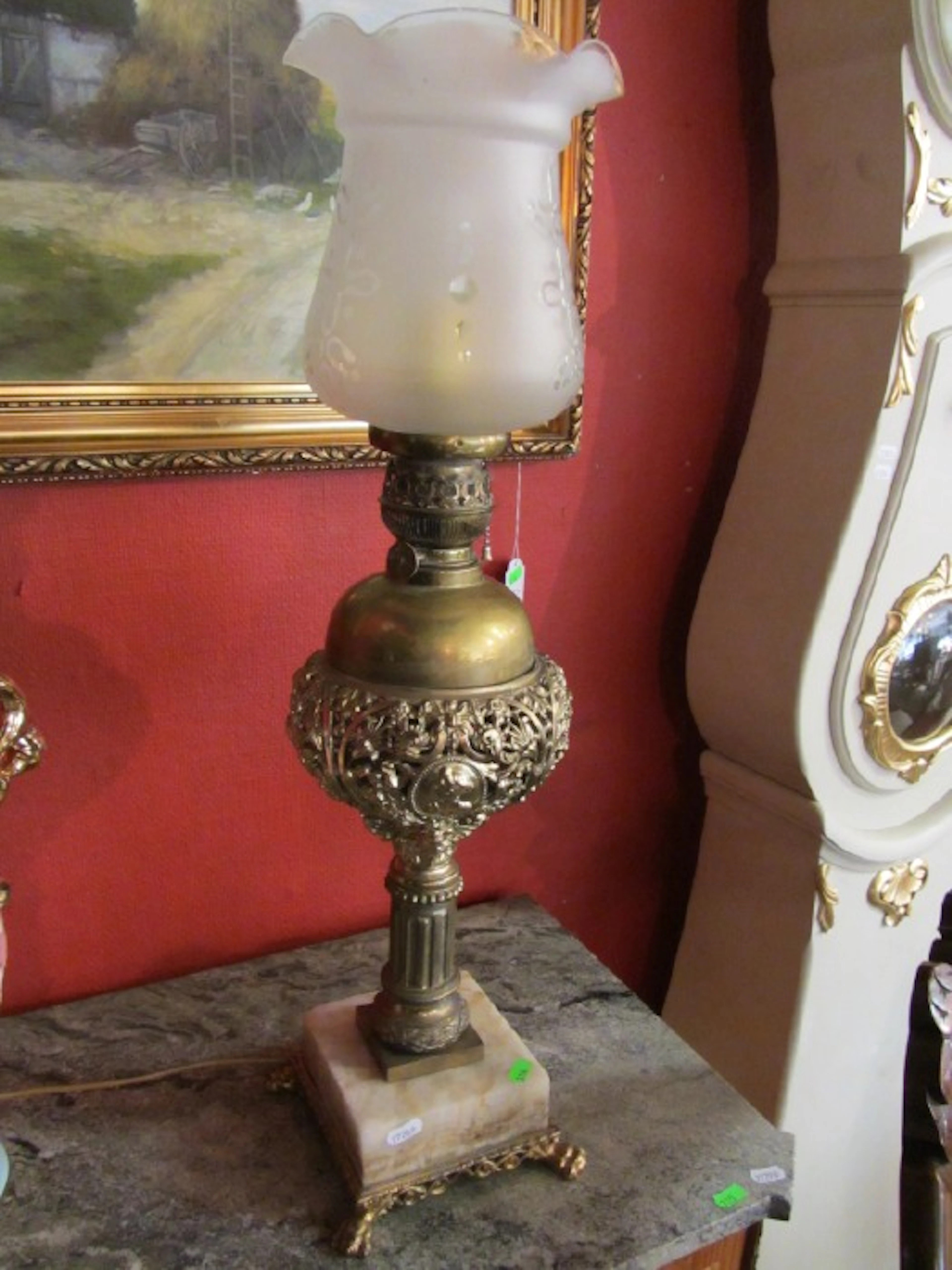 Antik fotogenlampa malm/marmor.. elektrifierad..