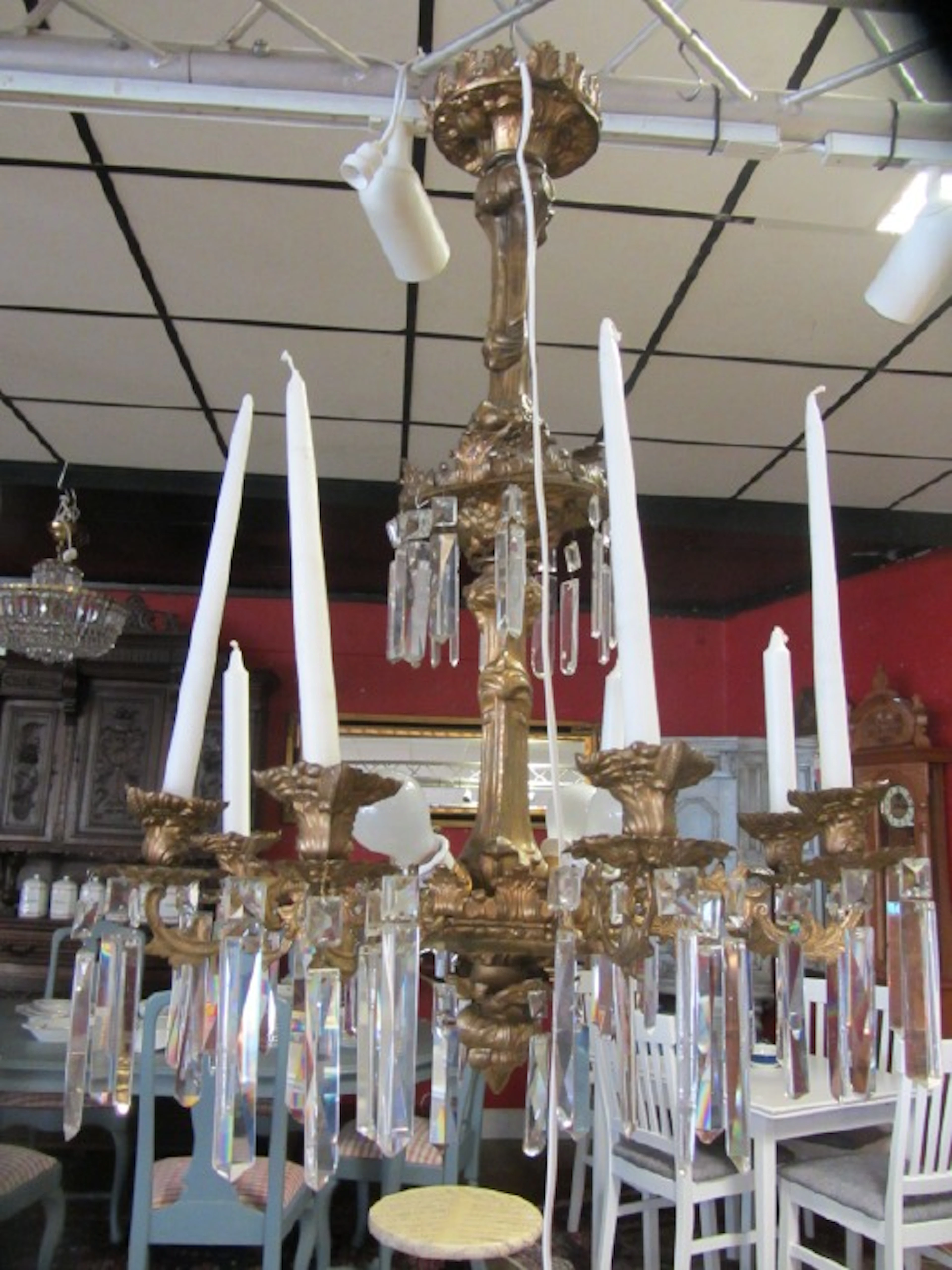 Antik elegant Oscariansk kristallkrona, 1800-tal