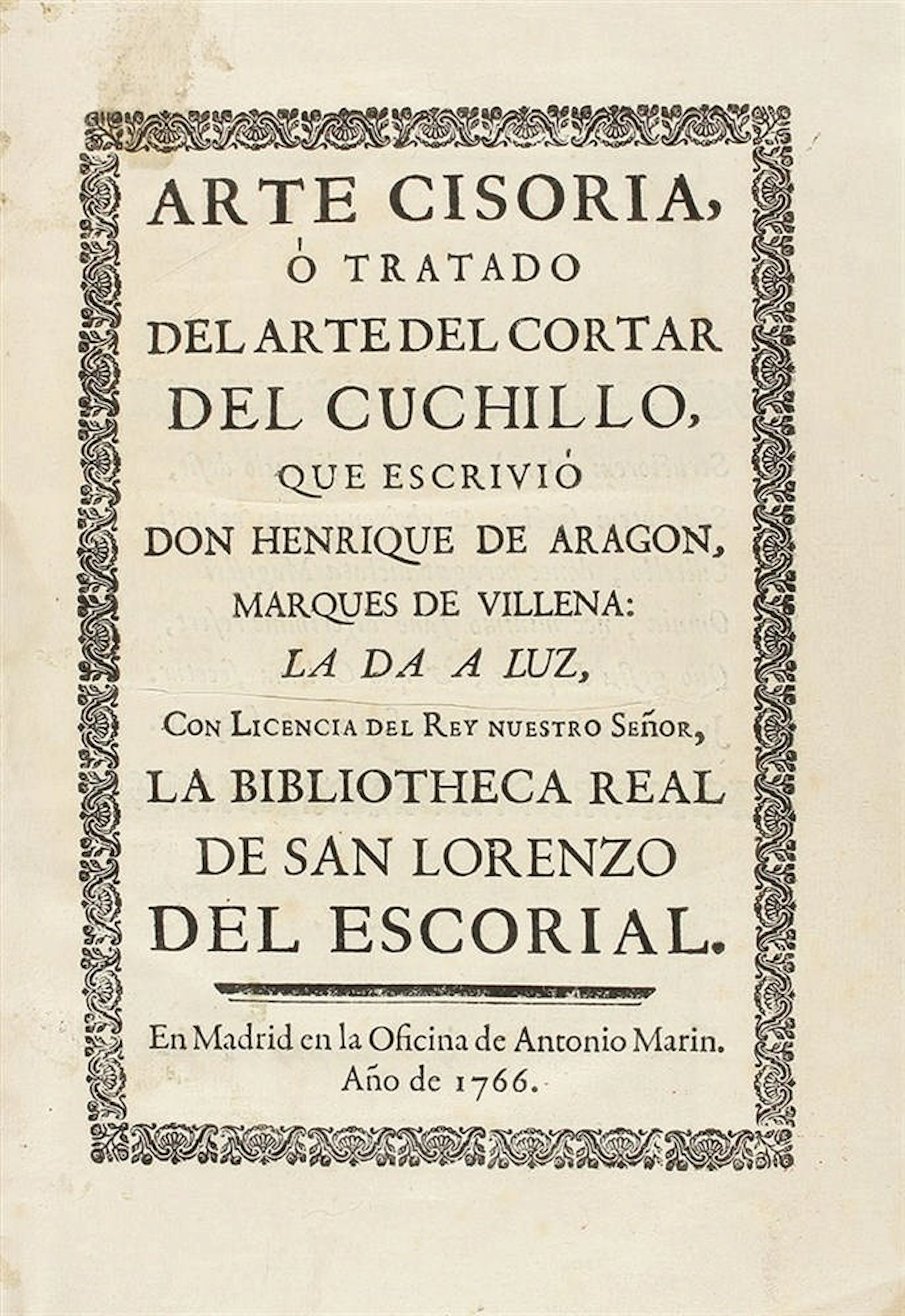 1766. LIBRO: (GASTRONOMIA). ARAGON, HENRIQUE DE [MARQUES DE VILLENA]:
