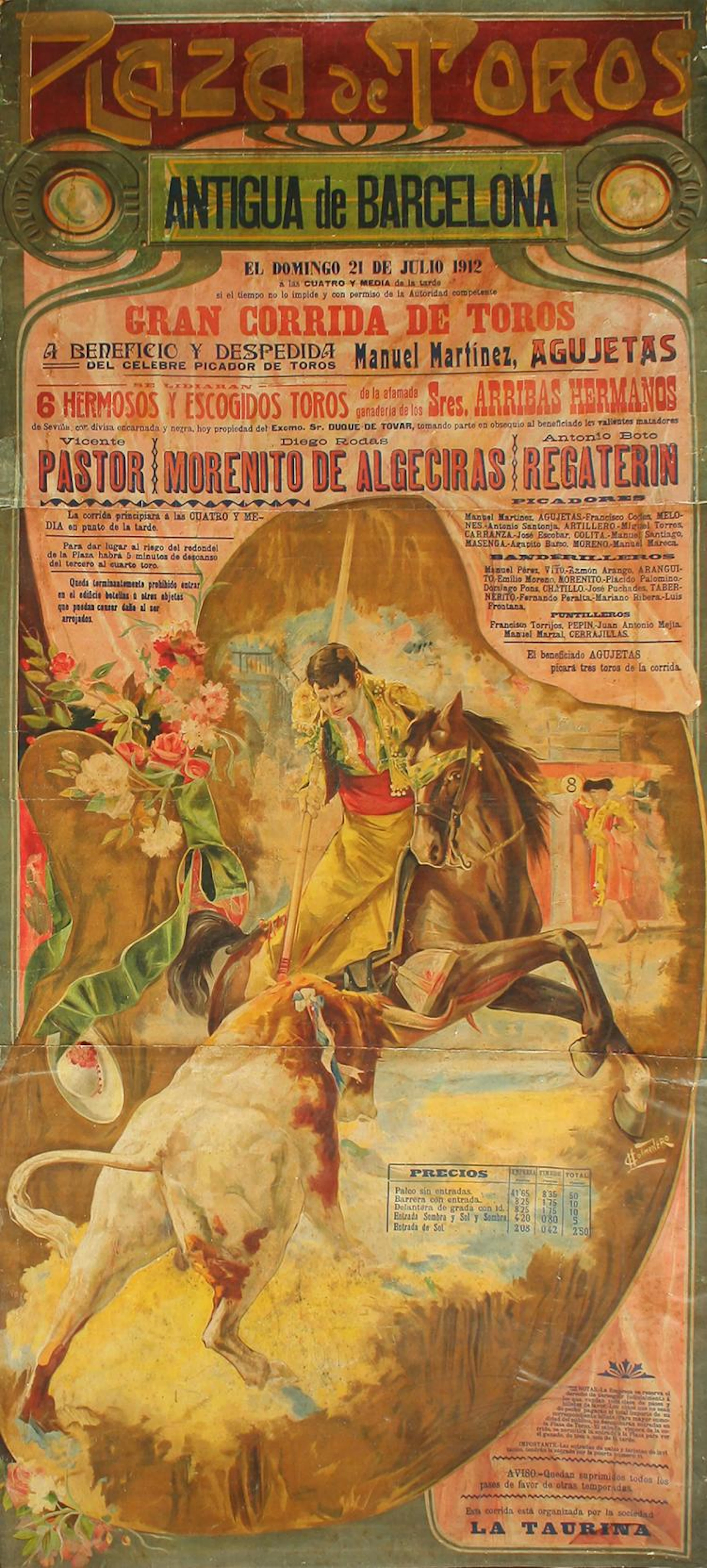 1912. CARTEL: (TAUROMAQUIA). COLMENERO, H: PLAZA DE TOROS AN