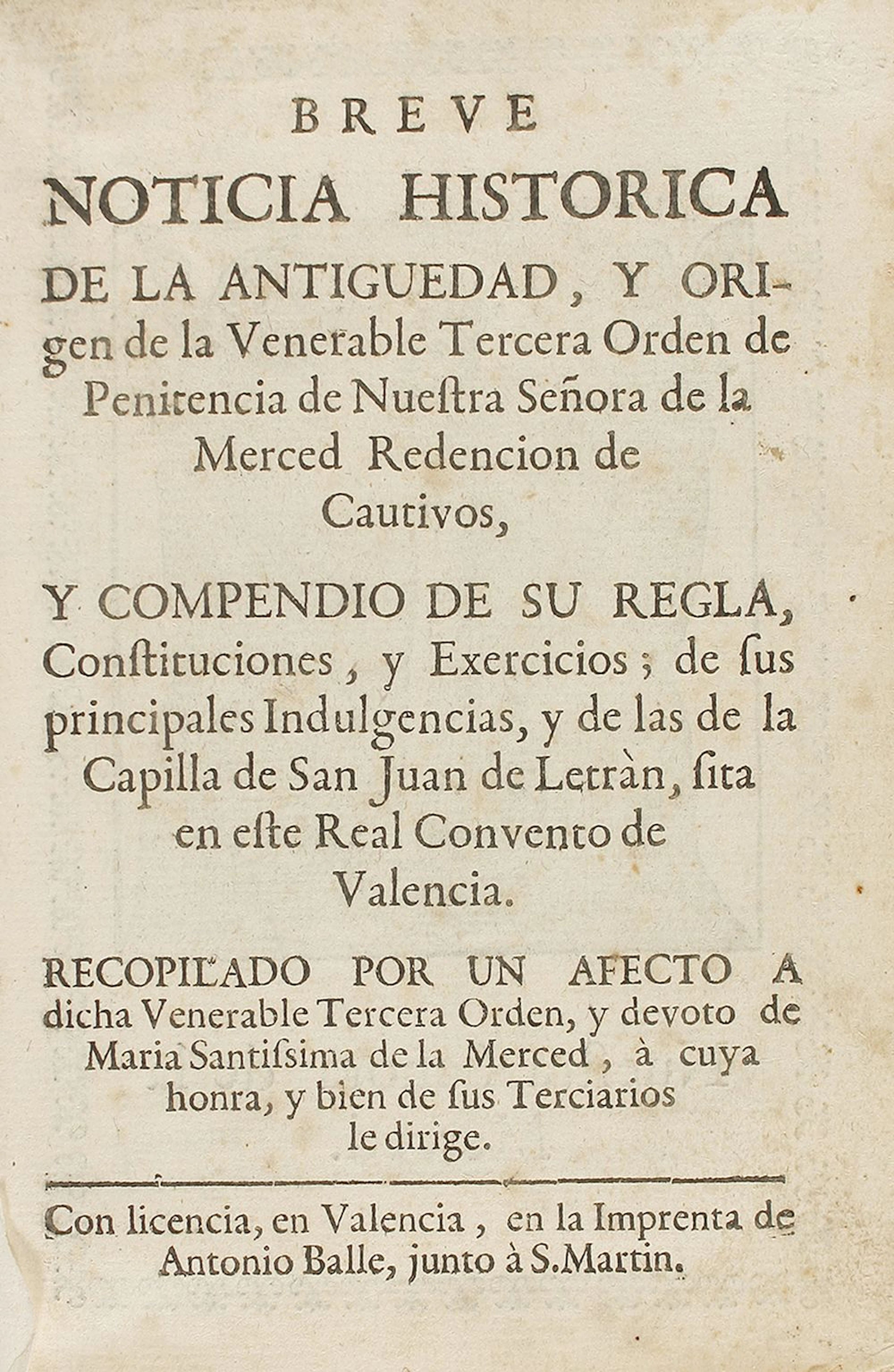 1736 ca. LIBRO:(VALENCIA-MERCED) .[REBOLLIDA, RAYM