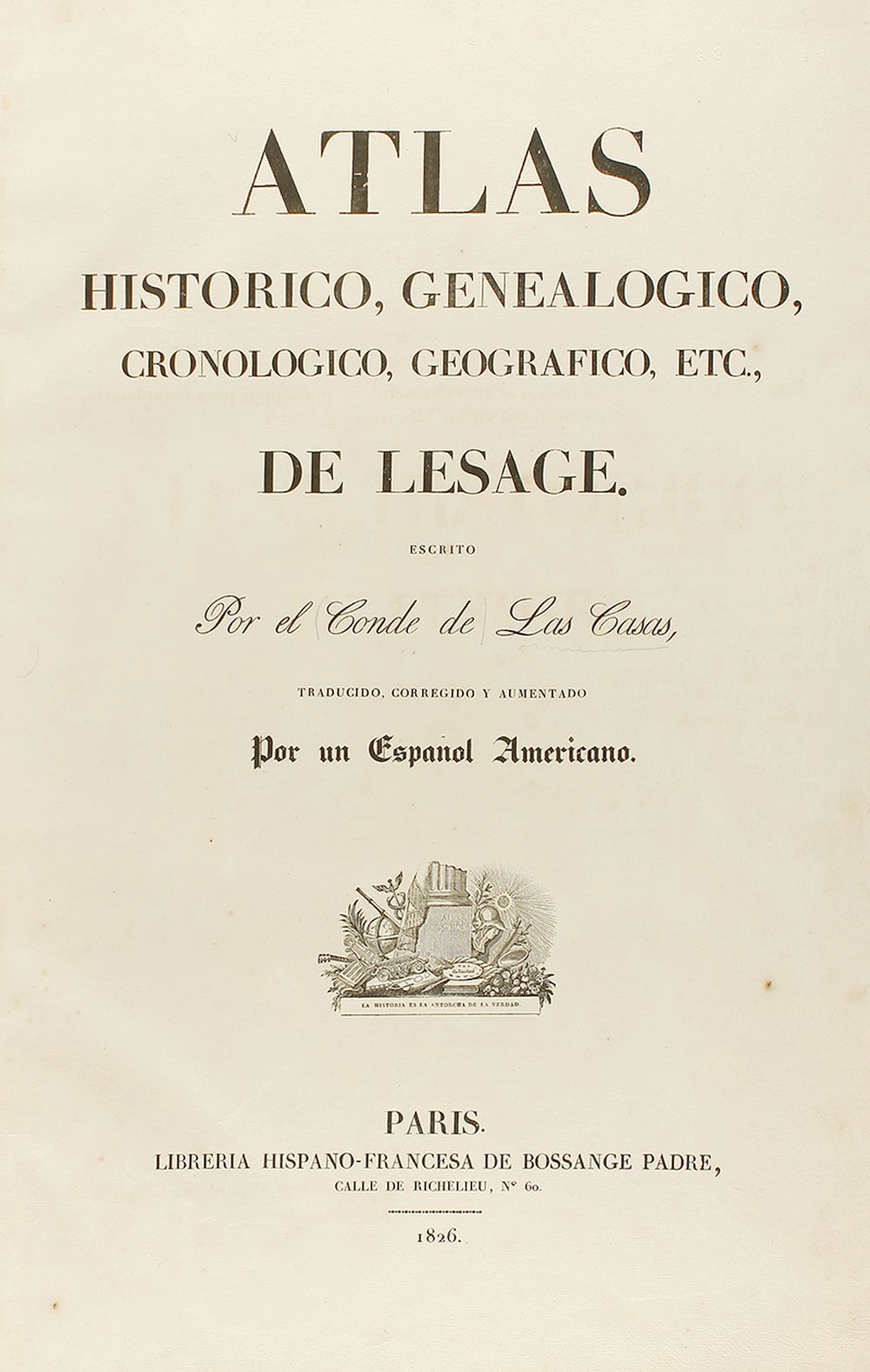 1826. MAPA:(ATLAS) .LE SAGE. / LAS CASAS, CONDE DE