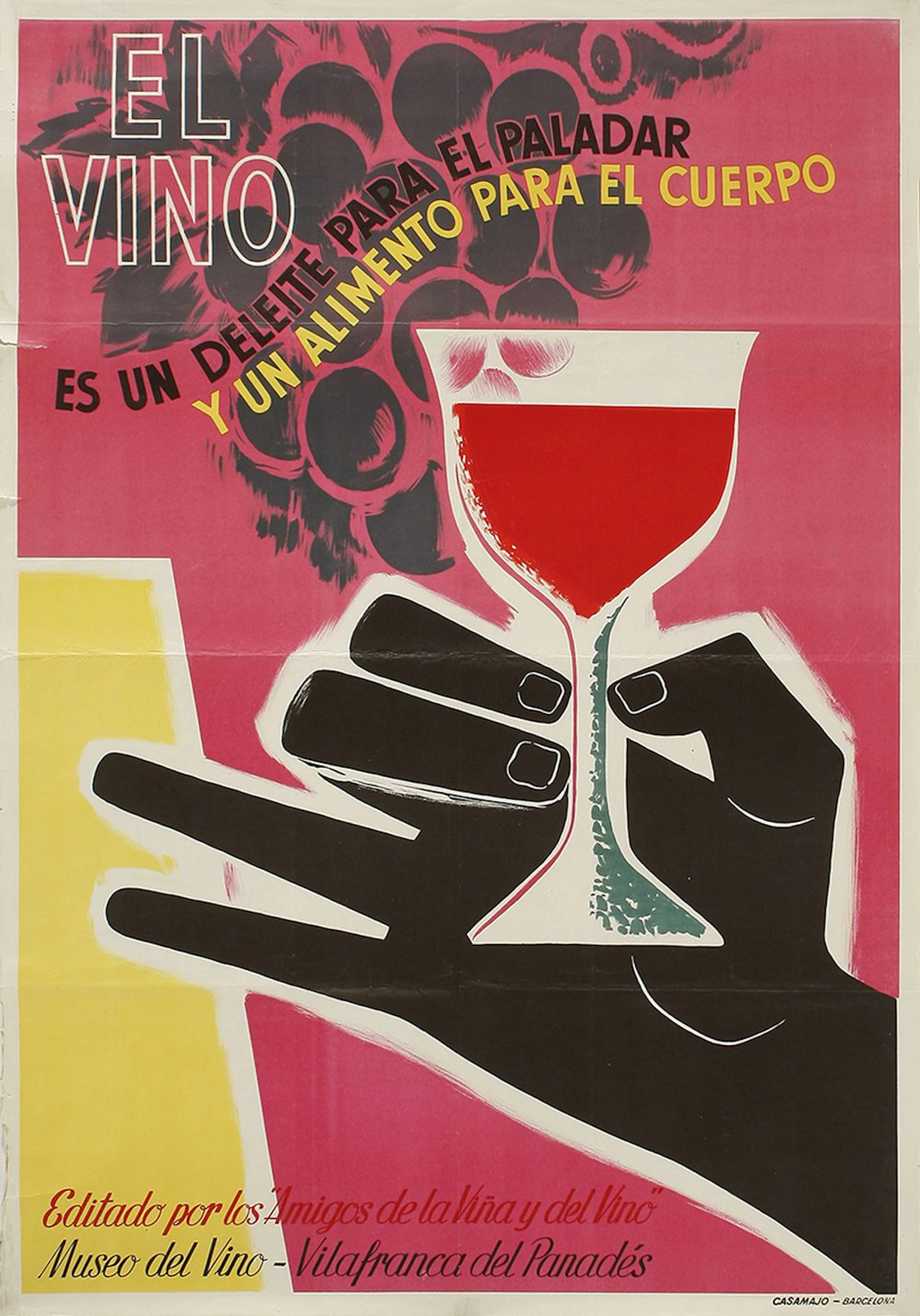 1955 CARTEL: EL VINO ES UN DELEITE PARA EL PALADAR. Litograf
