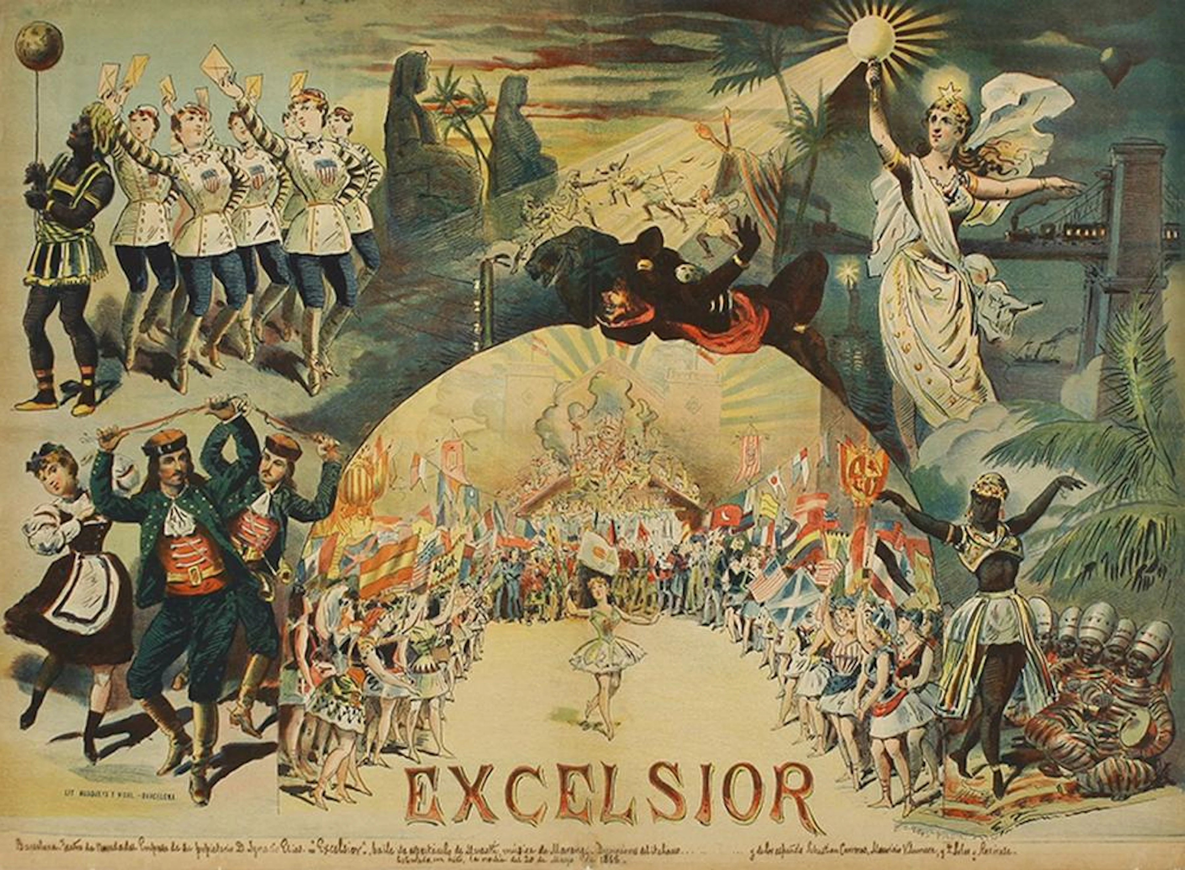 1888. CARTEL: (TEATRO DE NOVEDADES). EXCELSIOR. Litografía u