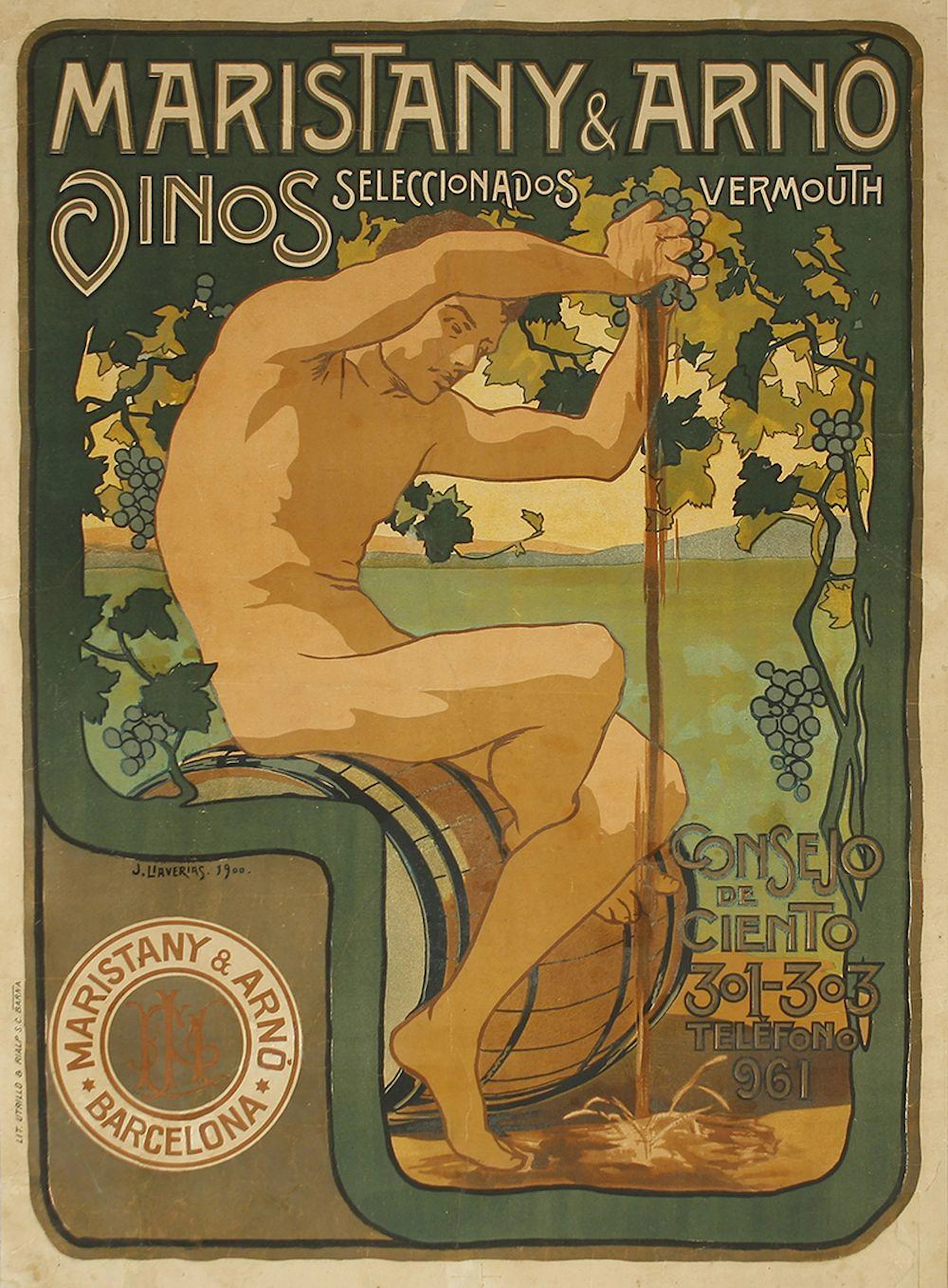 1900. CARTEL: J. LLAVERIAS: MARISTANY & ARNÓ. VINOS SELECCIO