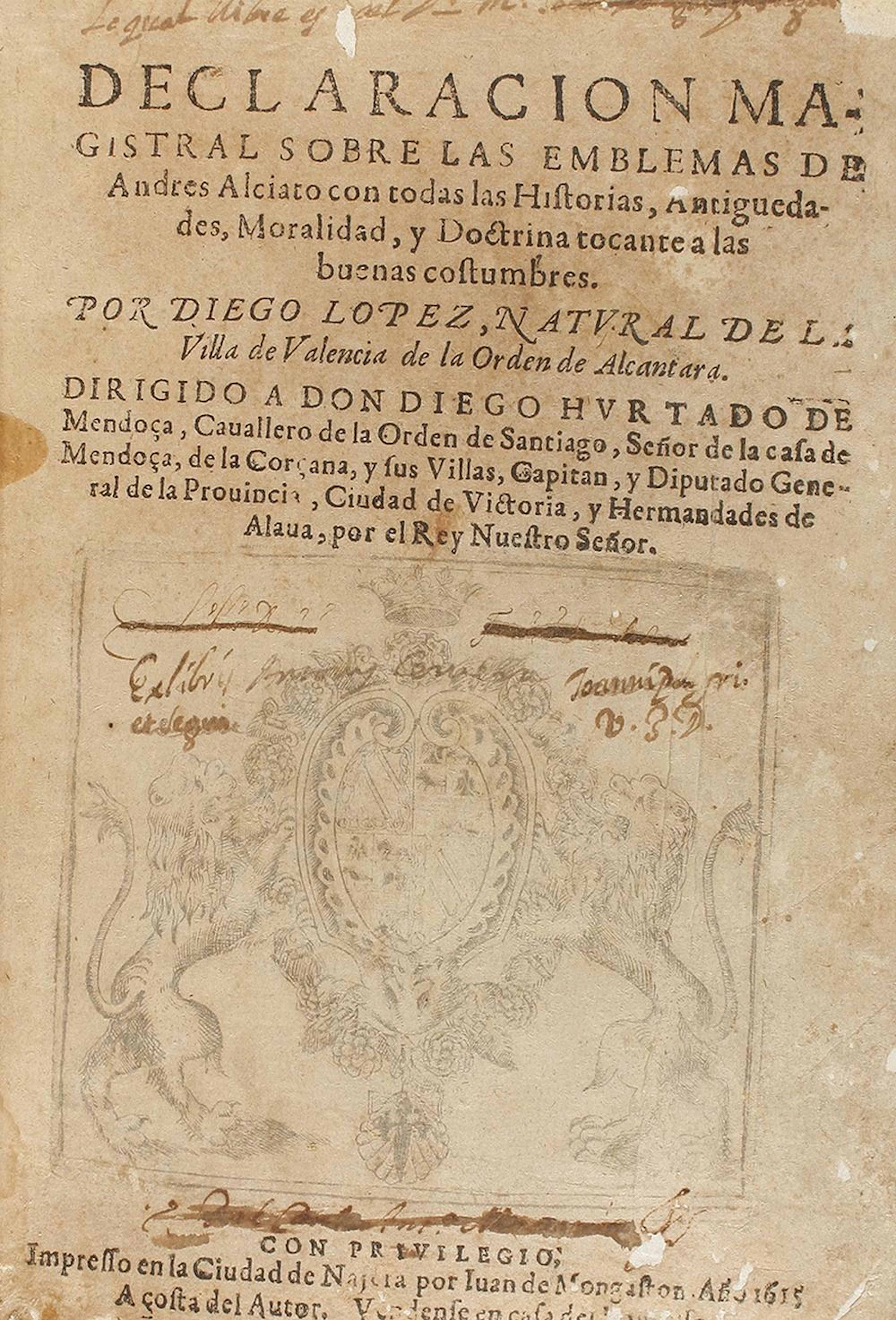 1615. LIBRO: (EMBLEMAS-NAJERA). LOPEZ, DIEGO:. DECLARACION MAGISTRAL SOBRE