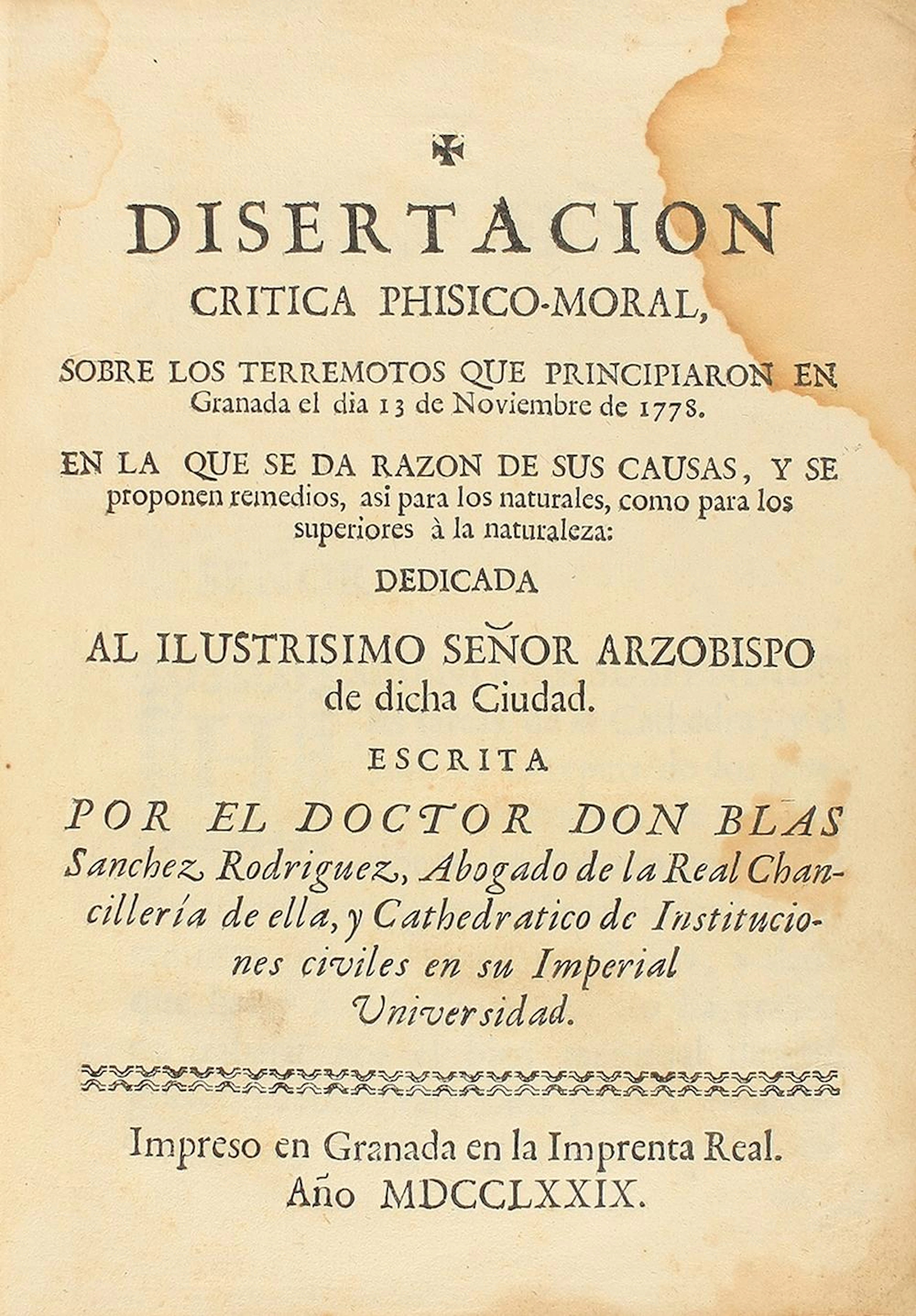 1779. LIBRO: (GRANADA-TERREMOTO). SANCHEZ RODRIGUE?