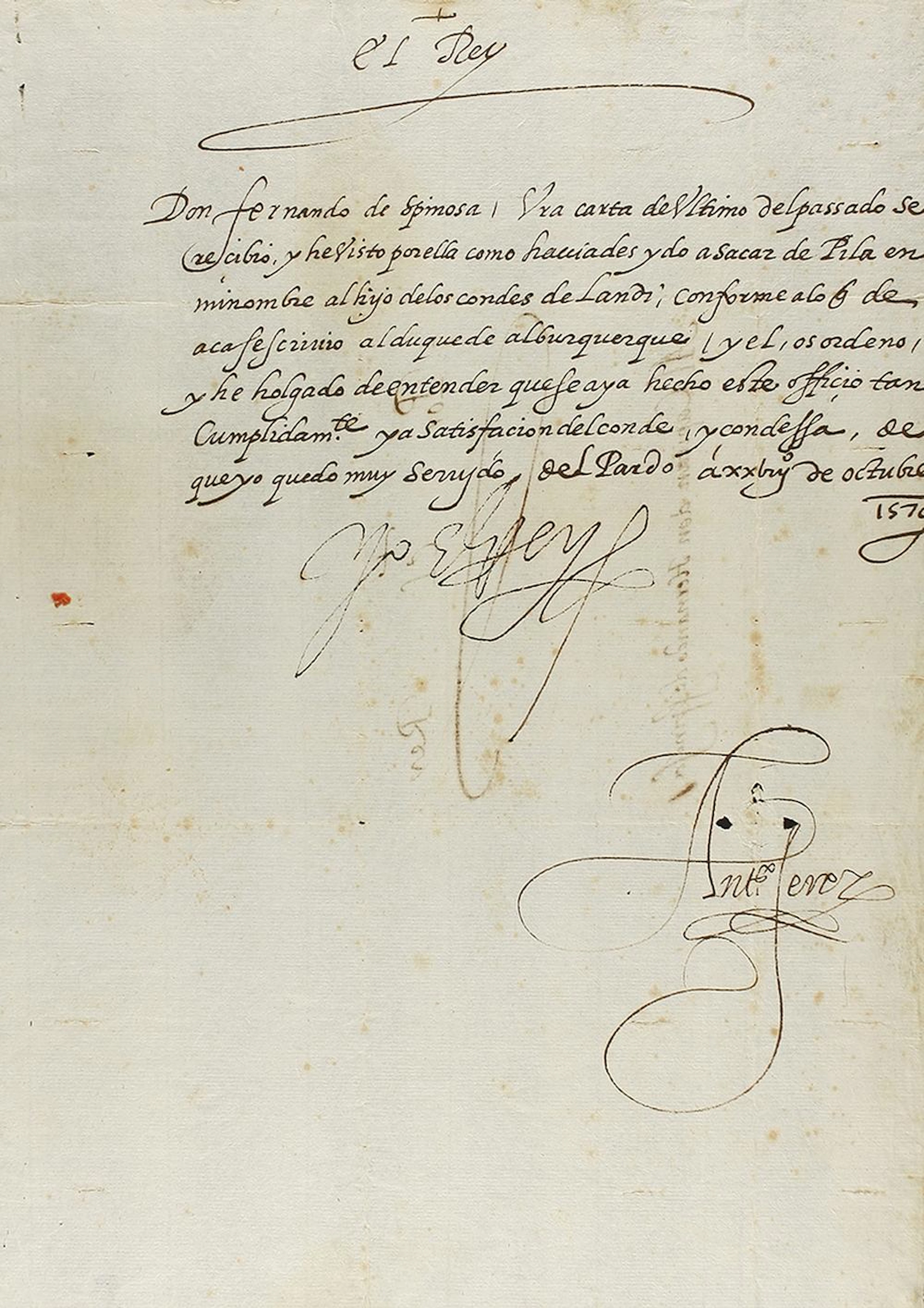 1570. MANUSCRITO: (FIRMA REAL). FELIPE II. ANTONIO?