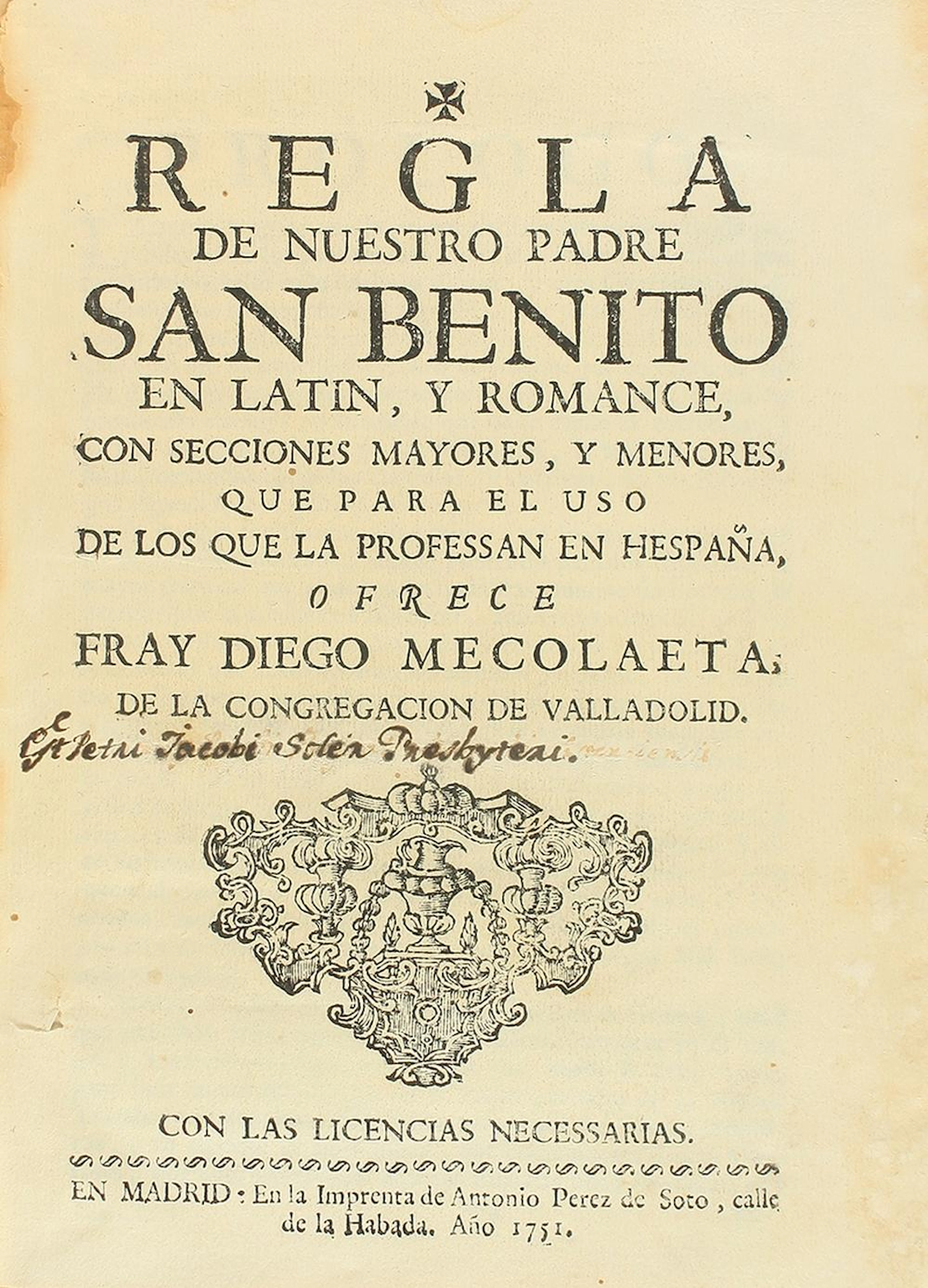 1751. LIBRO: (RELIGIÓN). MECOLAETA, FRAY DIEGO: RE?