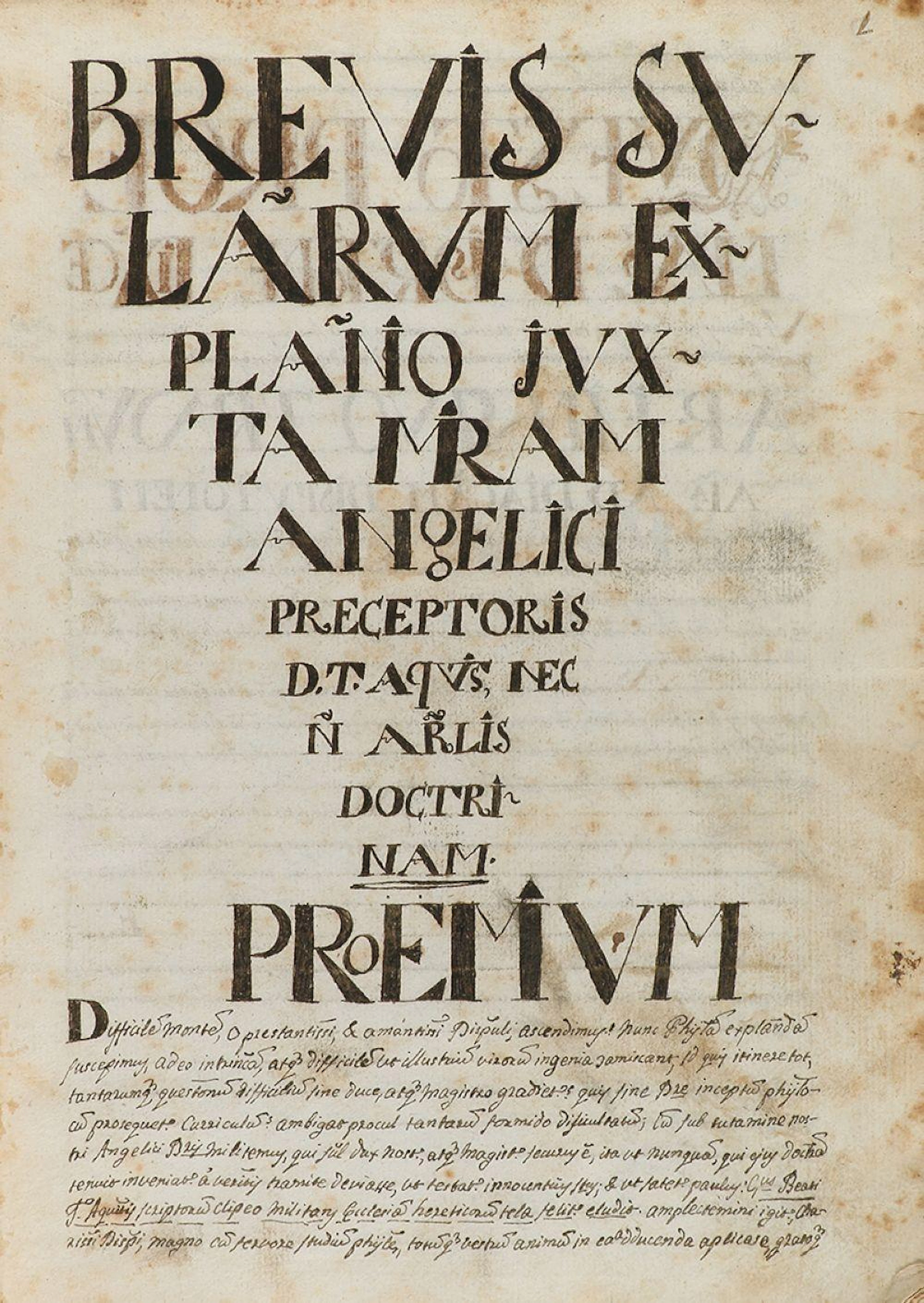 ca. 1700. MANUSCRITO: TOMAS DE AQUINO: BREVIS SULA?