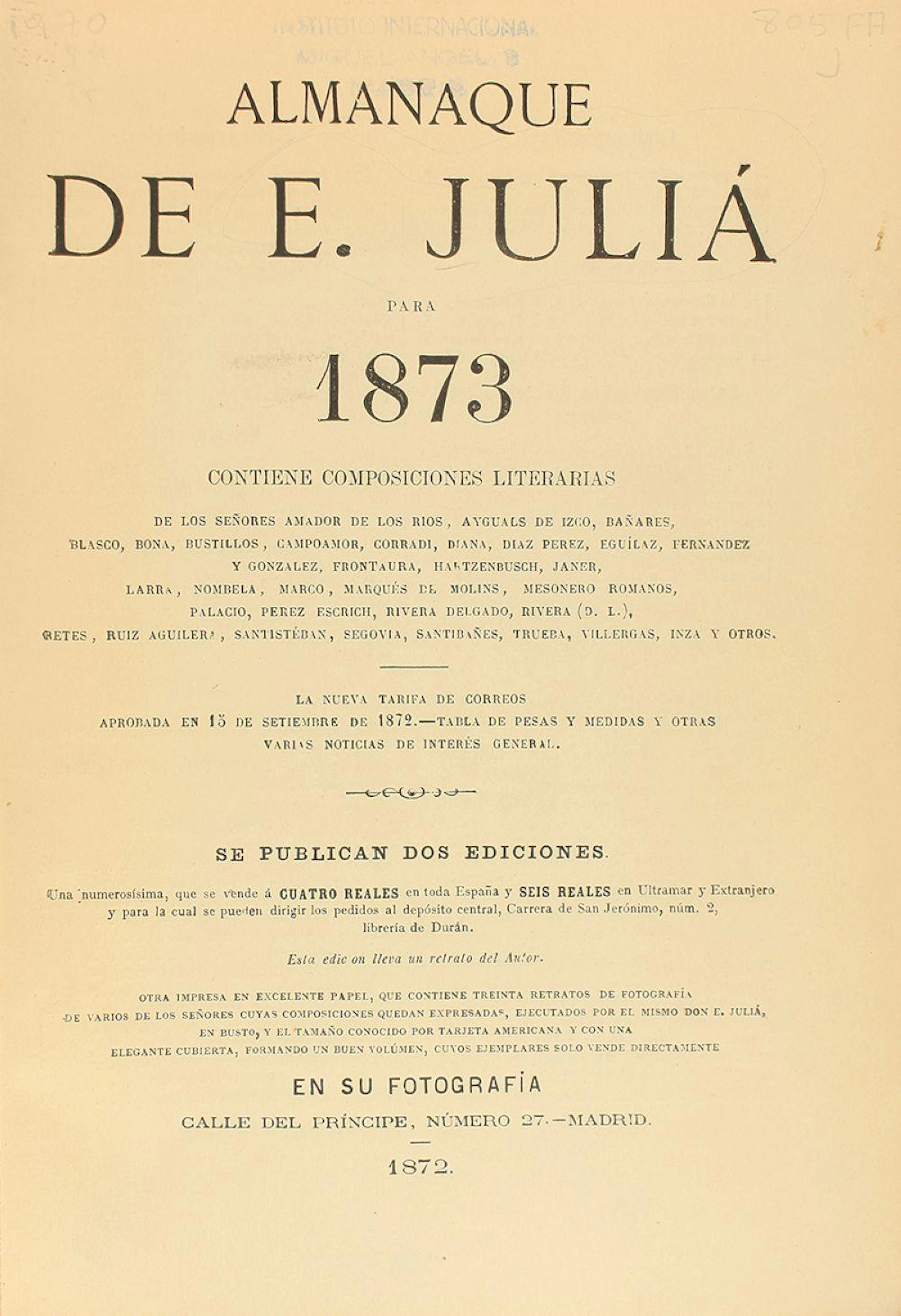 1873. LIBRO: (LITERATURA-FOTOGRAFÍA). JULIÁ, EUSEB?