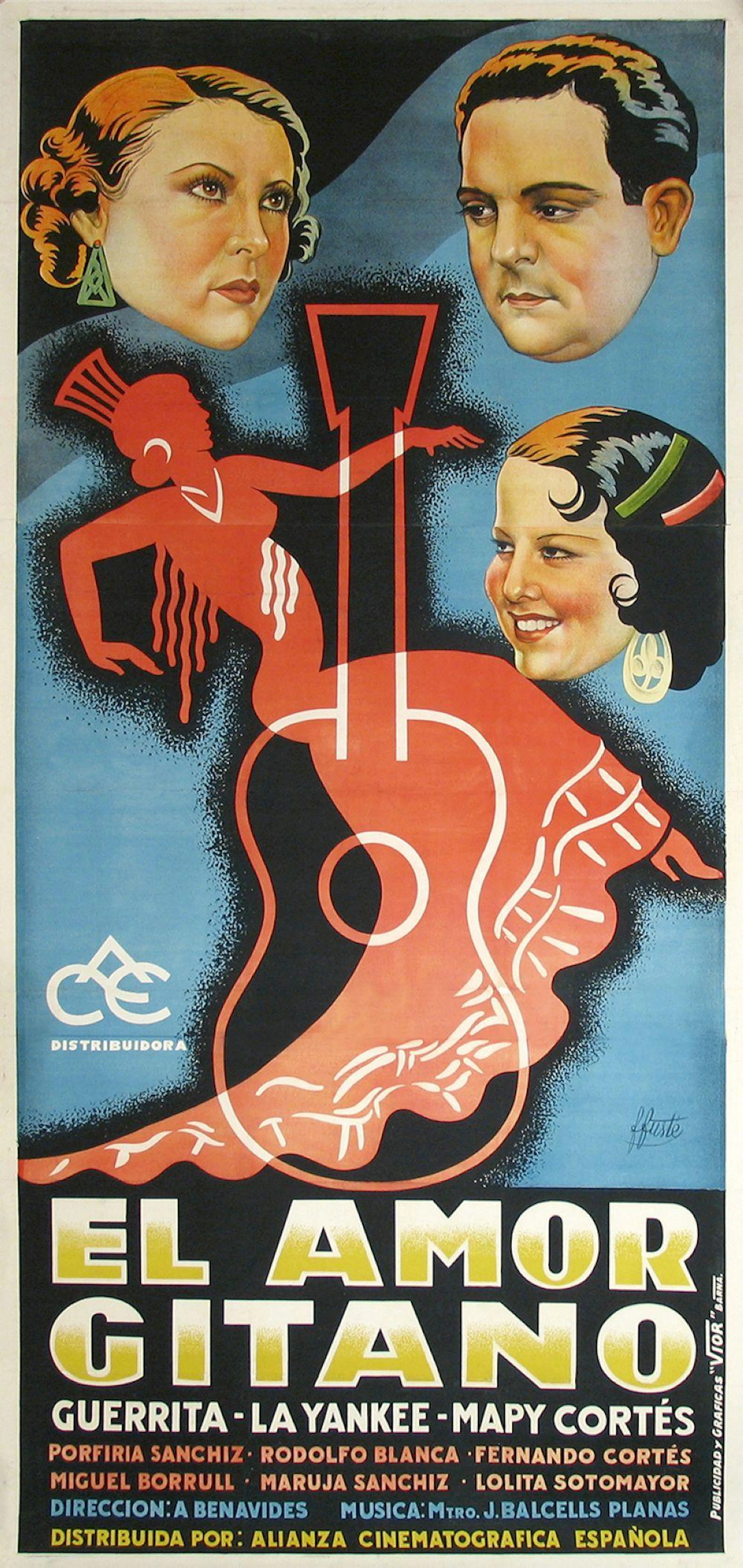 1936. CARTEL CINE: EL AMOR GITANO. Litografía. 210?