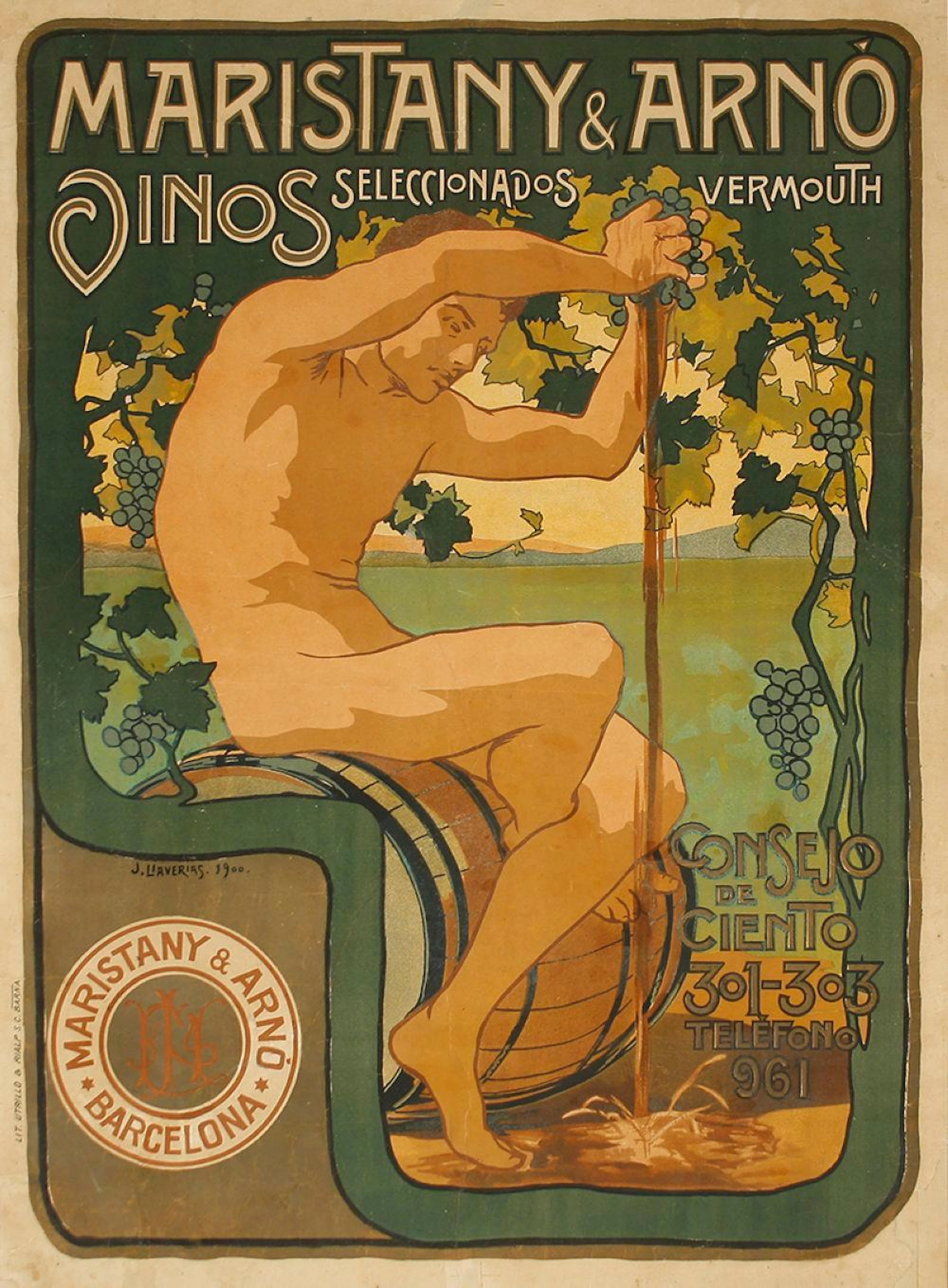 1900. CARTEL: J. LLAVERIAS: MARISTANY & ARNÓ. VINO?